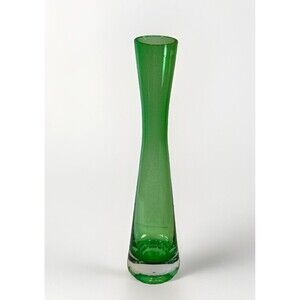 Green Glass Clear Bottom Skinny Single Stem Bud Vase